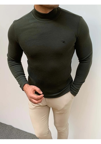 Modefendi Slim Fit İtalyan Kesim Tam Balıkçı Boğazlı Kazak Koyu Haki