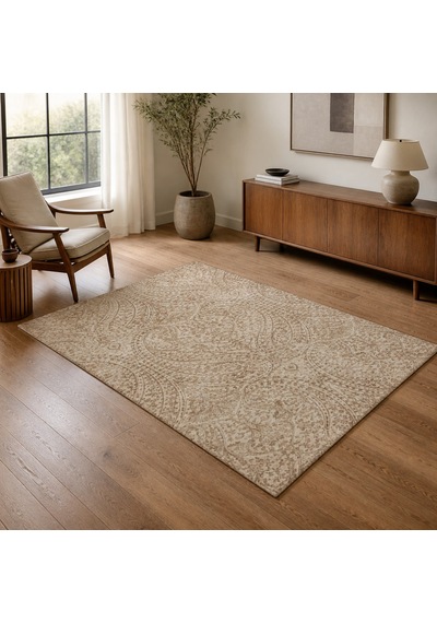 Kartela Halı Paisley Halı Kaymaz Taban Makinede Yıkanabilir Halı Bej - 80 X 120 Cm