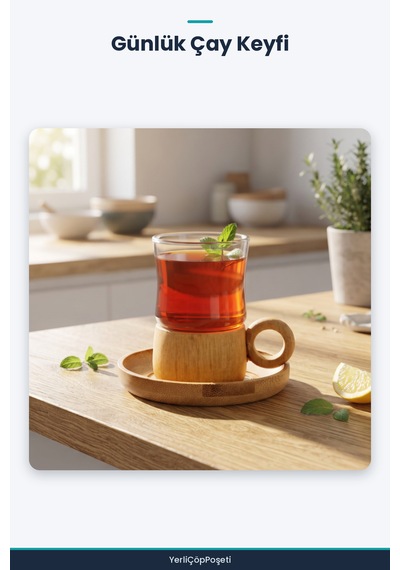 12 Parça Çay Seti - Bambu Bardak Altlığı - Çift Cidarlı Cam - 150 Ml Şeffaf