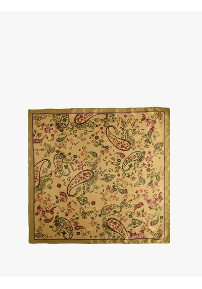 Koton Saten Kumaş Çiçekli Kare Fular Bandana Yeşil 7wak50080aa