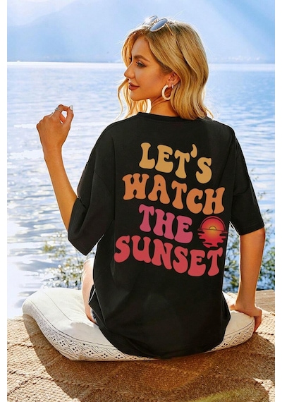 Unisex Lets Watch The Sunset Tasarım Tshirt Siyah
