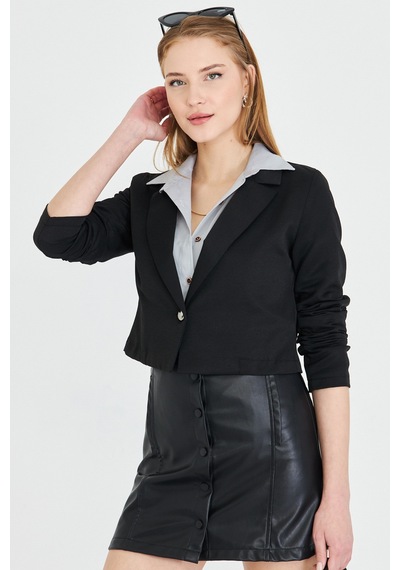 Armonika Kadın Siyah Tek Düğmeli Crop Ceket Arm-23y001064