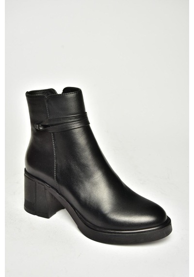 Fox Shoes T555451403 Siyah Hakiki Deri Kalın Topuklu Kadın Bot Siyah