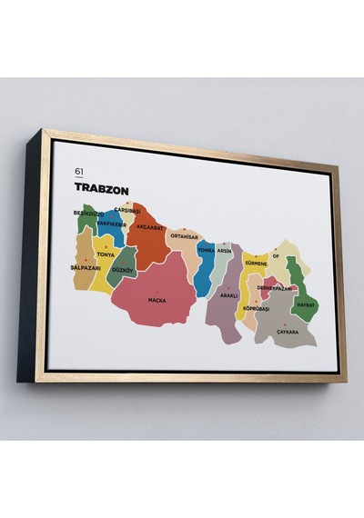 Çerçeveli Trabzon İli Ve İlçeler Haritası Dekoratif Kanvas Tablo-1470