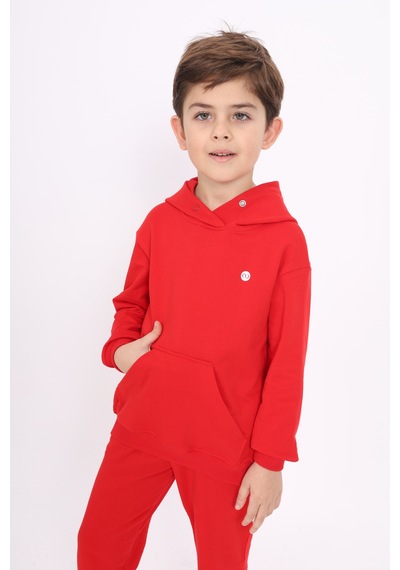 Toontoy Kız Çocuk Relax Fit Kapüşonlu Cepli Baskılı Sweatshirt - 2 İplik Kırmızı