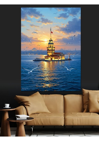 Ahşap Tablo Kız Kulesi Ve İstanbul Denizi