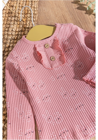 Babymod Tavşan Desenli Fırfırlı 2'li Kız Bebek Takım 001