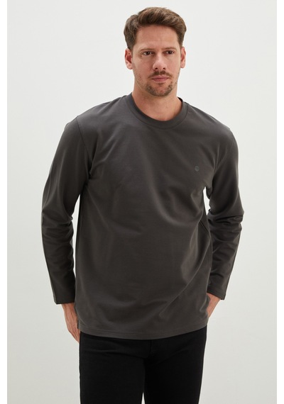 Fullamoda Baskılı Bisiklet Yaka Sweatshirt Antrasit