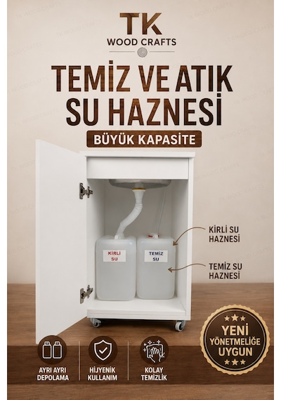 Premium Mobil Seyyar Lavabo Yeni Yönetmeliğe Uygun Tekerlekli Şarjlı Musluklu Beyaz
