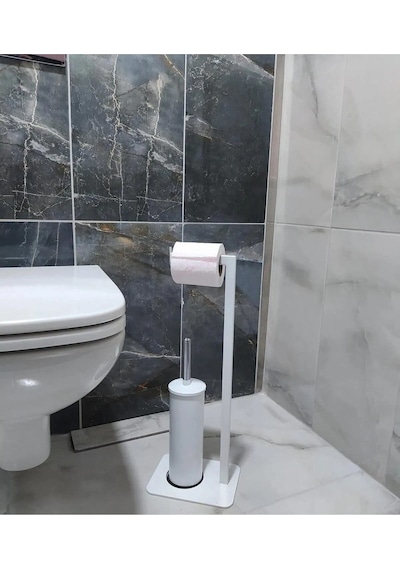 Aju Tuvalet Fırçalık Ve Tuvalet Kağıtlığı Beyaz Modern Ve Şık Tasarım Devrilmez Kurulum Gerektirmez Beyaz