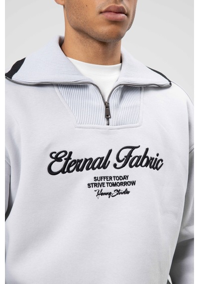 Vamos Oversize Fermuarlı Yaka Sweatshirt Açık Gri
