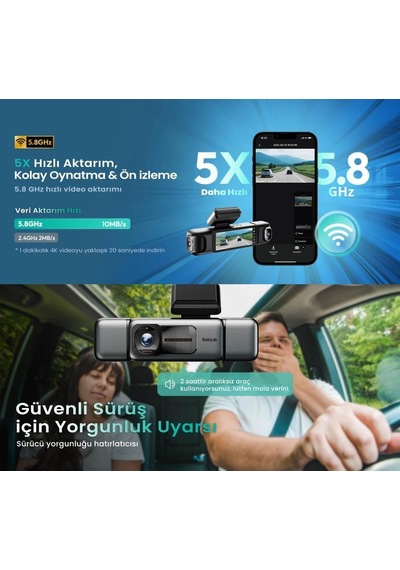 Ses Kontrolü,3 Kanallı 3,18 İnç Dokunmatik Ekran, 2160p + 1080p + 1080p Ön Ve Arka İç Döngü Kaydı, 5,8 Ghz Wifi