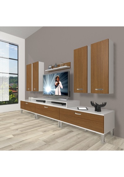 Decoraktiv Ekoflex 8d Slm Krom Ayaklı Tv Ünitesi Tv Sehpası Beyaz - Ceviz
