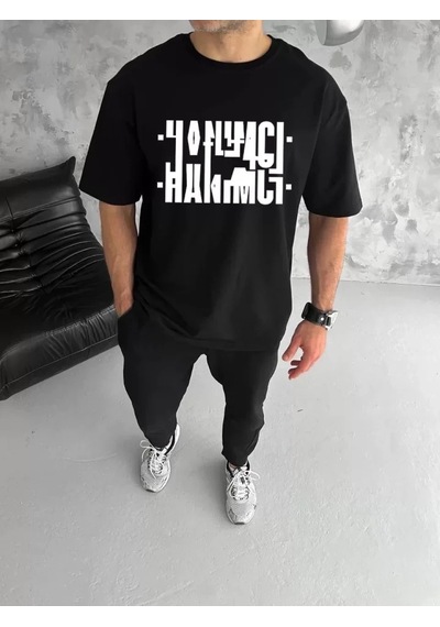 Zenna Tarz Unisex Bisiklet Yaka Katlanan Baskılı T-shirt - Siyah