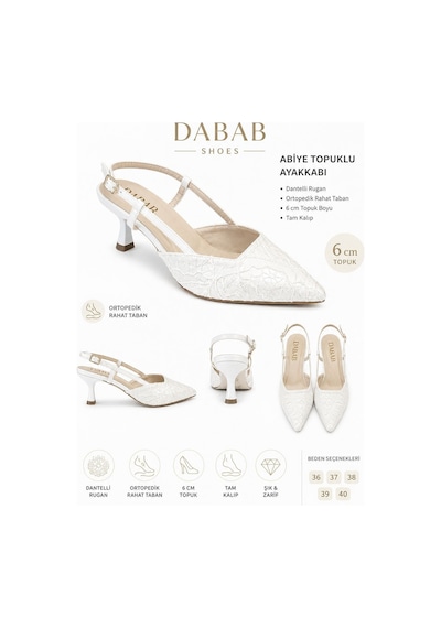 Dabab Shoes Julıe Kadın Beyaz Dantel Dokulu Sivri Burun 5 Cm Topuklu Slingback Ayakkabı