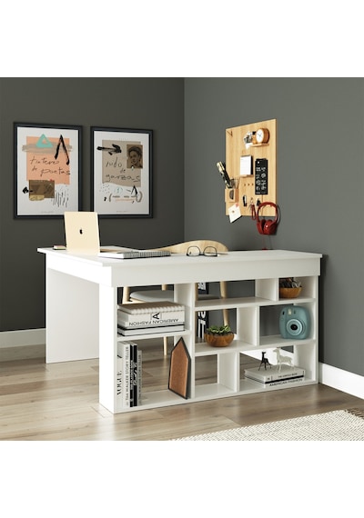 Robinhome Robin Home Boston Kitaplık Raflı Çalışma Masası Ofis Masası Beyaz