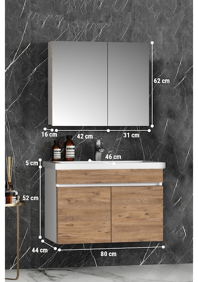 Çiğdem 80 Cm Beyaz-atlantik Mdf Lavabolu Asma Banyo Dolabı Takımı Beyaz - Atlantik Çam Çiğdem 80 Cm Beyaz-atlantik Mdf Lavabolu Asma Banyo Dolabı Takımı Beyaz - Atlantik Çam