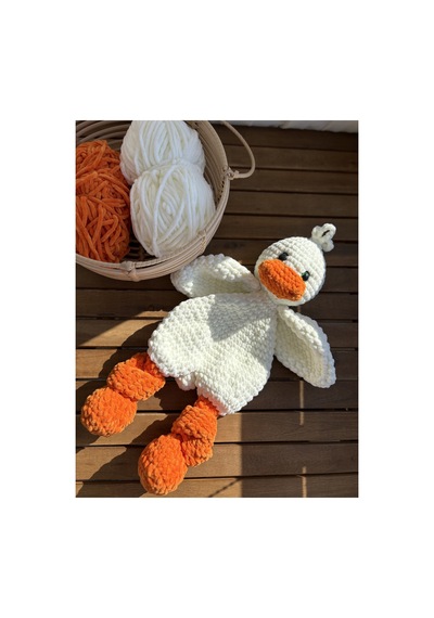 El Örgüsü Amigurumi Ördek Uyku Arkadaşı Krem