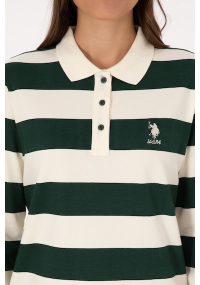 U.S. Polo Assn. Kadın Koyu Yeşil Çizgili Polo Yaka Sweatshirt 50314207-VR079