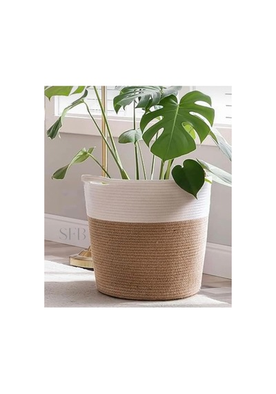 Dekoratif Jüt Hasır Saksılık Havluluk Organizer,çiçek Saksısı 30x30 Cm Beyaz Beyaz