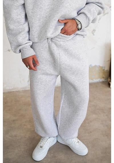Gri Melanj Cozy Basic Paça Lastik Oversize Eşofman GRI MELANJ