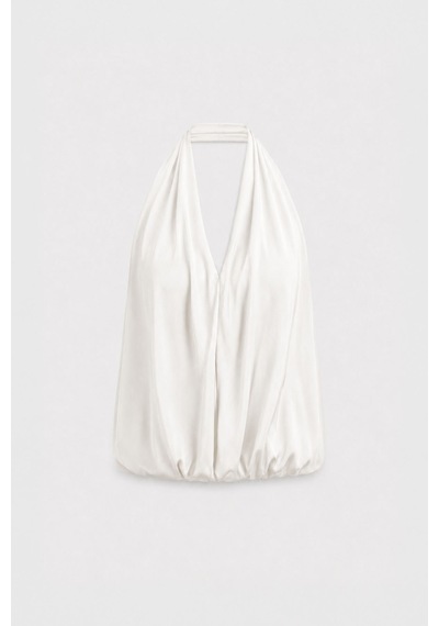 Suud Collection Ekru Nina Dökümlü Halter Top