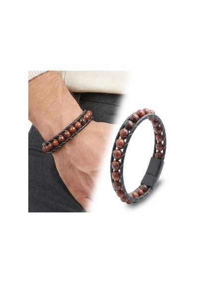 Beycen Aksesuar 8mm Maun Obsidyen Doğal Taş Ve Deri Erkek Bileklik 39022b2d8m9 Çok Renkli 04880161
