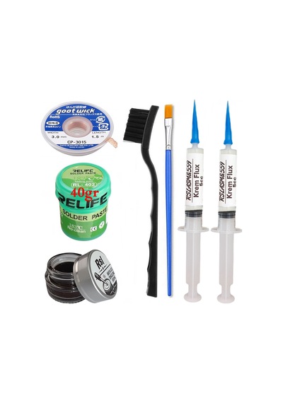 Relıfe Rl-402 Krem Lehim 183 C 40gr Havya Uç Temizleyici Flux Lehim Toplama Cp-3015 Emme Teli Fırça Seti10