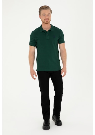 U.S. Polo Assn. Erkek Slim Fit Polo Yaka Koyu Yeşil Basic Tişört 50279613-VR079