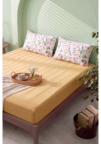 Sarı Botanical Çift Kişilik Lastikli Çarşaf Takımı 160x200 Cm - 3 Parça Çok Renkli