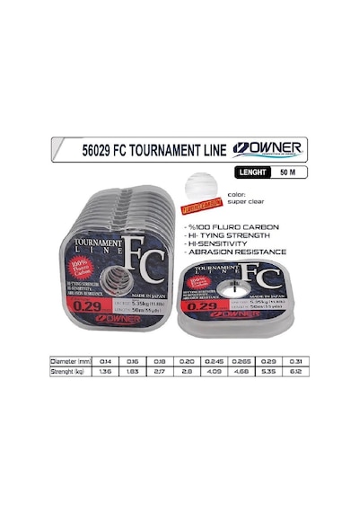 Flourocarbon Misina Owner Tournament Fc 50m Super Clear 0,18 MM - Standart