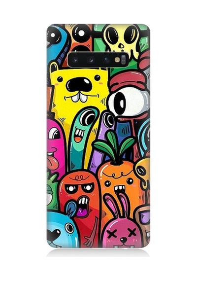 Samsung Galaxy S10 Uyumlu Komik Sebze Ve Hayvan Karakterler Desenli Silikon Kılıf