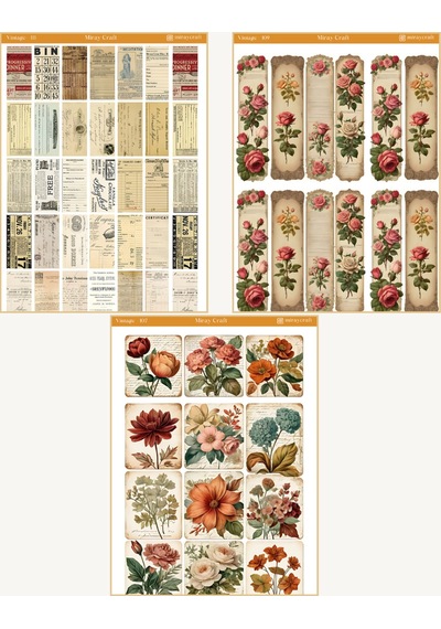 6 Sayfa Vintage Temalı Sticker Seti 12 17 Cm /scrapbook, Bullet Journal, Planlayıcı İçin Diğer