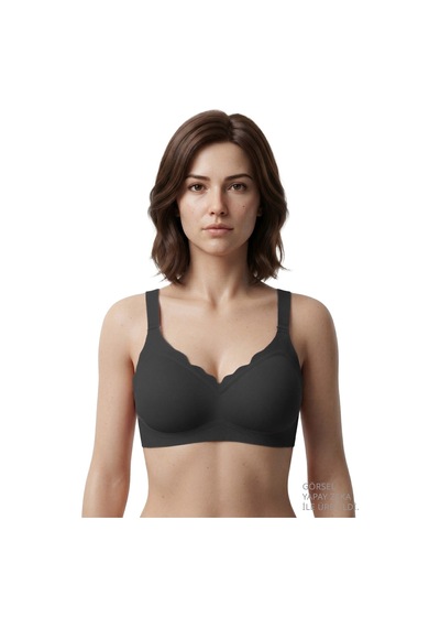 Cottonill Seamless Bra - Mirena Siyah Lazer Kesim Rib Dokulu Toparlayıcı Balensiz Kadın Sütyen
