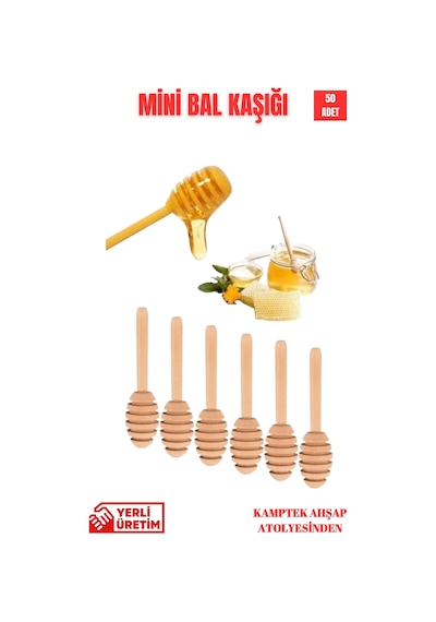 Kamptek Ahşap Atölyesinden Mini Bal Kaşığı Magnet Nikah İçin Kullanım 6 Cm 50 Adet Ahşap