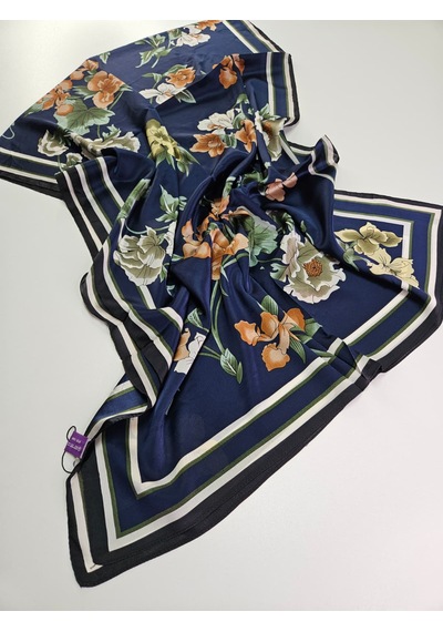 Miorel Scarfs Yeni Sezon Çiçek Desen Vual İpek Şal Fular Silk Scarfs Shawl Hijab Lacivert