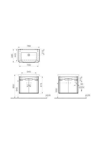 60785 VitrA Sento Kapaklı Lavabo Dolabı, Ayaksız, 80 Cm, Mat Beyaz Diğer 60785 VitrA Sento Kapaklı Lavabo Dolabı, Ayaksız, 80 Cm, Mat Beyaz Diğer