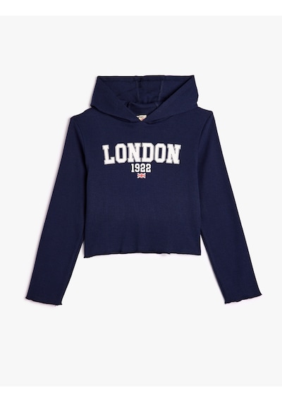 Koton Kapşonlu Sweatshirt Şehir Baskılı Şardonlu Pamuklu Lacivert 5wkg10211ak Lacivert