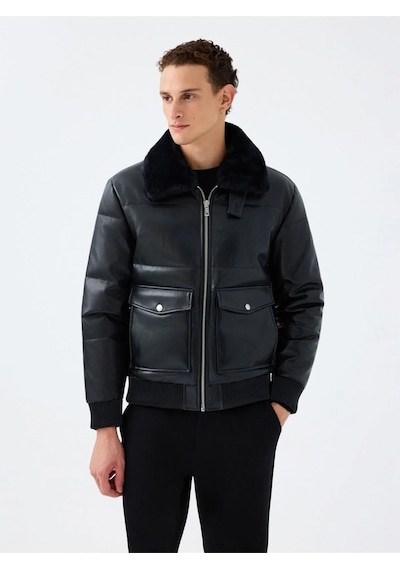 Regular Fit Erkek Mont Pu Siyah
