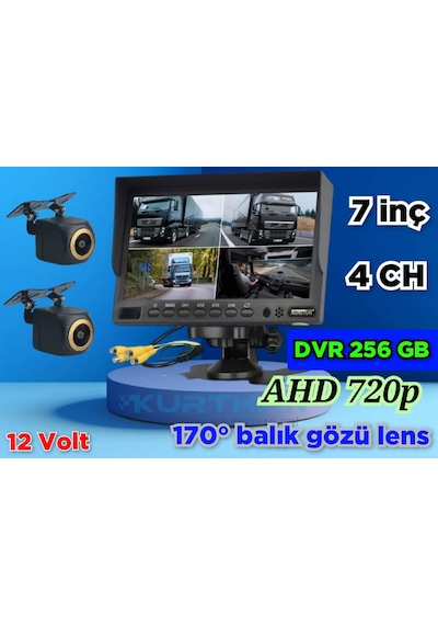7 İnç Dvr Ekran 2 Adet 170'' Balık Gözü Lens Ahd 720p Kamera