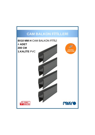 8x10 Mm Büyük H Alüminyum Görünümlü 1. Kalite Plastik Cam Balkon Fitili 200 Cm 4 Adet 2 M