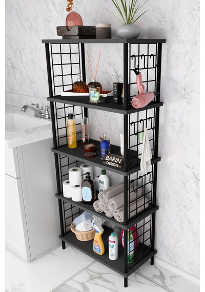 5 Raflı Çevir-kur Raf Ünitesi Telli Metal Gövdeli Organizer Banyo, Mutfak, Balkon, Antre Uyumlu Antrasit
