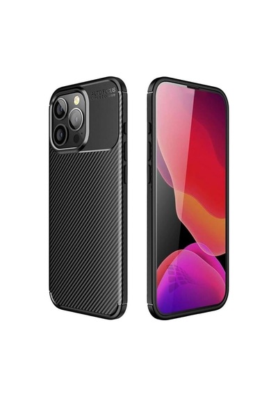 Apple Uyumlu iPhone 16 Pro Silikon Kılıf Karbon Desenli Kamera Korumalı Autofocus Kapak Siyah Siyah