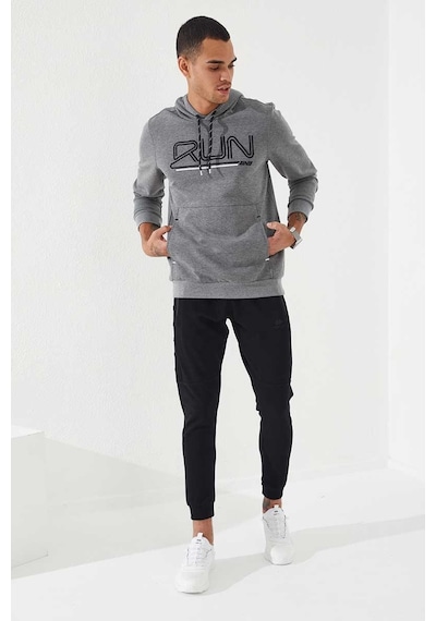 Tommy Life Gri Melanj Yazı Nakışlı Standart Kalıp Kapüşonlu Erkek Sweatshirt - 87887 GRİ MELANJ