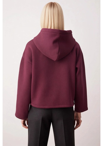 Benerly Kadın Kapüşonlu Düşük Kol Oversize Örme Sweatshirt Fonksiyonel Da Mürdüm