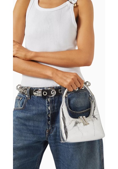 Marge Sherwood Mini Hobo Omuz Çantası, Gümüş Renkli Kırışık Deri İle Zarif Günlük Stil