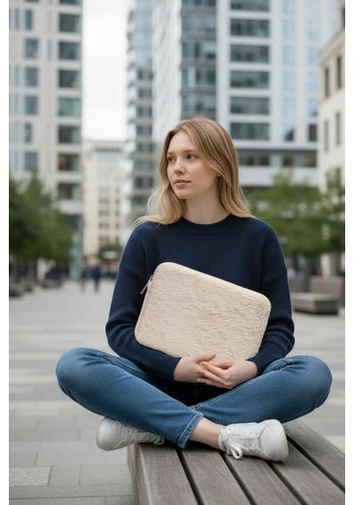 Plush Studıo 13-13.3-14 Inch Peluş Macbook, Laptop Çantası, Pudra Toscase Askısız 36x26cm Pembe Pembe