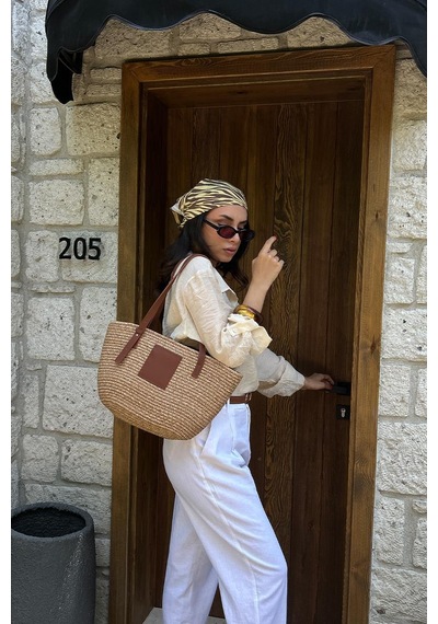 Shule Bags Vittoria Handmade Hasır Çanta Vizon Vizon