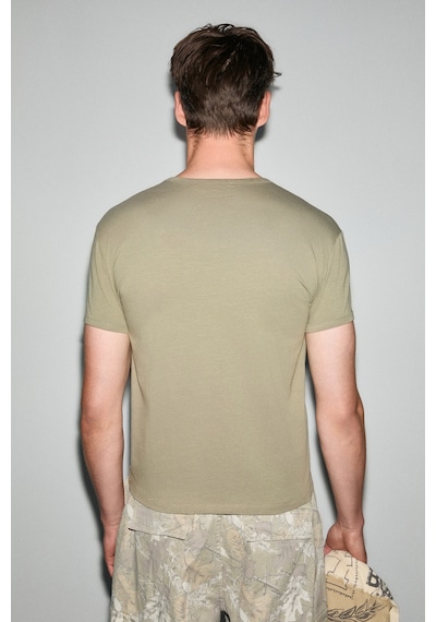 Grımelange Prımor Erkek Yumuşak Ve Esnek Kumaşlı Organik Pamuklu Yuvarlak Yakalı Haki T-shirt