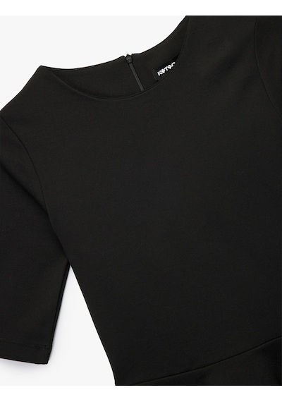 Koton Slim Fit Kısa Kollu Bisiklet Yaka Peplum Bluz Siyah 6wak70029uk Siyah